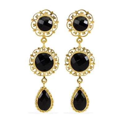Vintouch Italy Women's Black / Gold Taormina Onyx Earrings In Multi