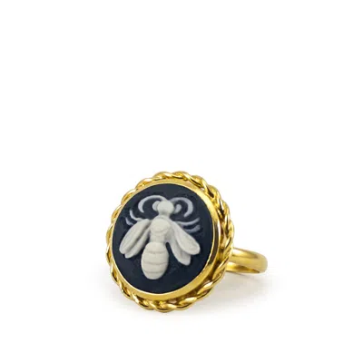 Vintouch Italy Women's Black Gold Vermeil Bee Cameo Ring