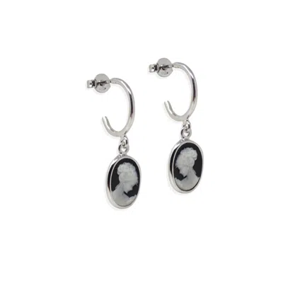 Vintouch Italy Women's Black Mini Cameo Hoop Earrings