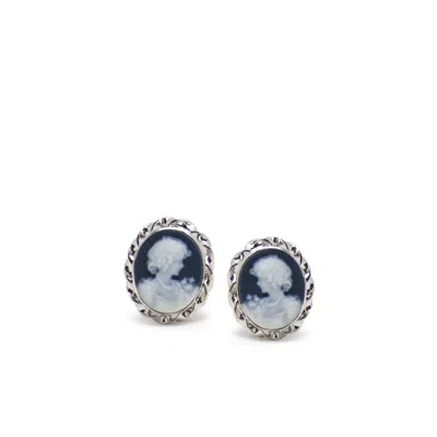 Vintouch Italy Women's Black Mini Cameo Stud Earrings