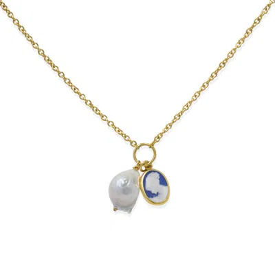 Vintouch Italy Women's Blue Cameo With A Pearl Necklace