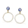 Vintouch Italy Women's Blue / Gold A Perfect Circle Blue Cameo And Pearl Earrings In Multi