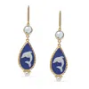 Vintouch Italy Women's Blue / Gold Dolphins Cameo Earrings With Blue Topaz In Multi