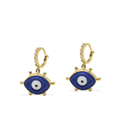 Vintouch Italy Women's Blue / Gold Evil Eye Gold-plated Hoop Earrings In Multi