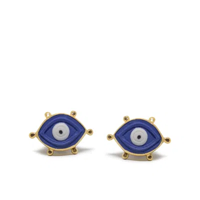 Vintouch Italy Women's Blue / Gold Evil Eye Gold-plated Stud Earrings In Multi