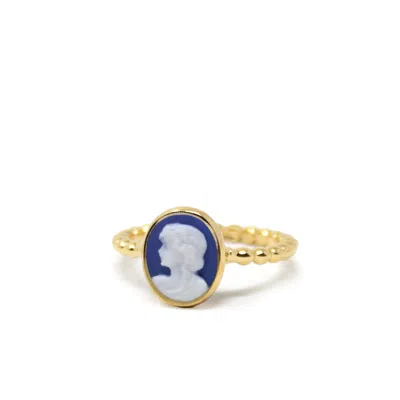 Vintouch Italy Women's Blue / Gold Ginevra Blue Mini Cameo Stacking Ring In Multi