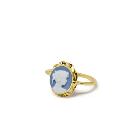 Vintouch Italy Women's Blue / Gold Gold-plated Sky Blue Mini Cameo Ring In Multi