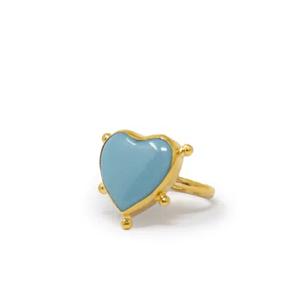 Vintouch Italy Women's Blue / Gold Happy Heart Sky Blue Porcelain Stacking Ring In Multi