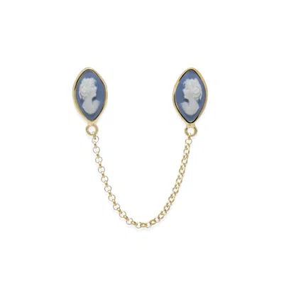 Vintouch Italy Women's Blue / Gold Little Lovelies Gold-plated Sky Blue Cameo Single Earring In Multi