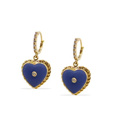 Vintouch Italy Women's Blue / Gold Lovelight Gold-plated Blue Heart Hoop Earrings In Multi