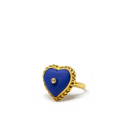 Vintouch Italy Women's Blue / Gold Lovelight Gold-plated Blue Heart Stacking Ring In Multi