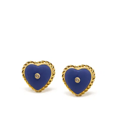 Vintouch Italy Women's Blue / Gold Lovelight Gold-plated Blue Heart Stud Earrings In Multi