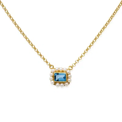 Vintouch Italy Women's Blue / Gold Luccichio Sky Blue Topaz And Pearl Necklace In Multi