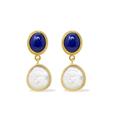 Vintouch Italy Women's Blue Gold-plated Lapis & Pearl Earrings