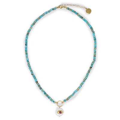 Vintouch Italy Women's Blue / Gold / Red Evil Eye Necklace In Turquoise In Multi