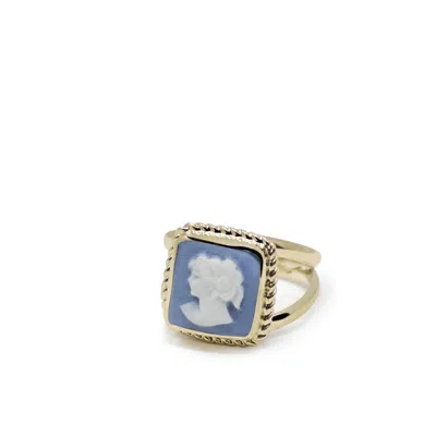 Vintouch Italy Women's Blue / Gold The Beloved Gold-plated Sky Blue Cameo Ring In Multi