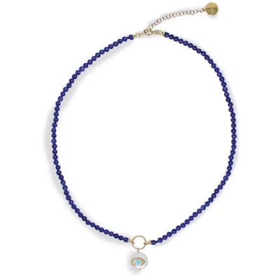 Vintouch Italy Women's Blue / Gold / White Evil Eye Necklace In Lapis In Multi