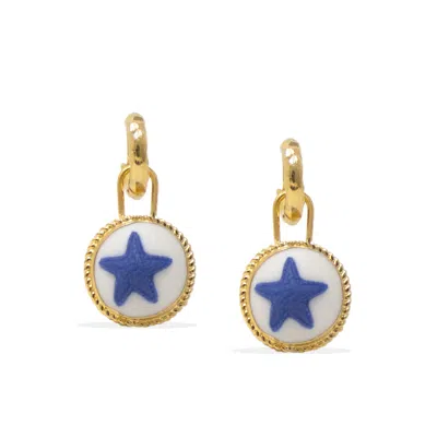 Vintouch Italy Women's Blue / Gold / White Gold Vermeil Starfish Hoop Earrings In Multi