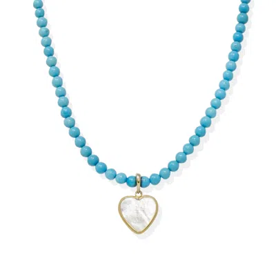 Vintouch Italy Women's Blue / Gold / White Happy Hearts Turquoise Necklace In Multi