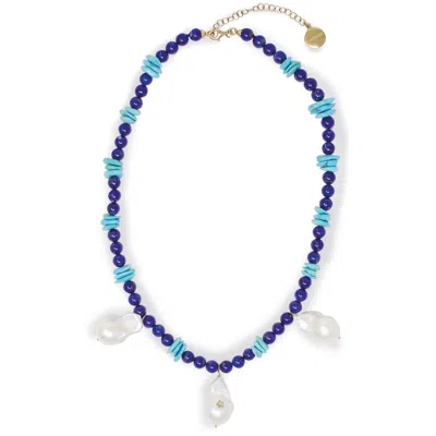 Vintouch Italy Women's Blue / Gold / White Santorini Necklace In Lapis And Turquoise In Multi