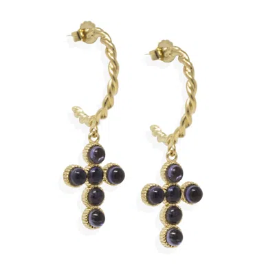 Vintouch Italy Women's Blue Hope Gold-plated Iolite Hoop Earrings