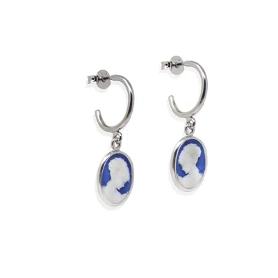 Vintouch Italy Women's Blue Mini Cameo Hoop Earrings