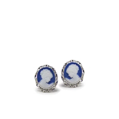 Vintouch Italy Women's Blue Mini Cameo Stud Earrings