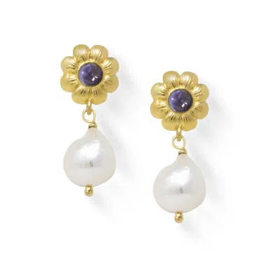 Vintouch Italy Women's Blue Mini Flower Gold-plated Iolite Earrings