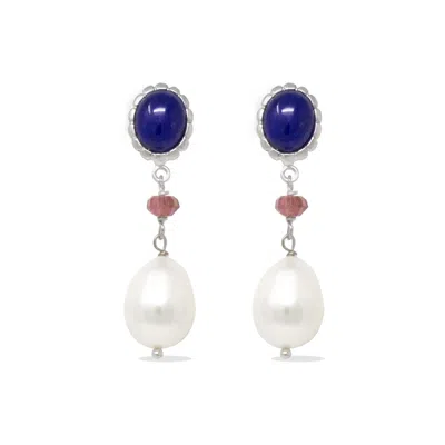 Vintouch Italy Women's Blue / Silver / Pink Lapis, Pink Quartz & Pearl Drop Earrings In Multi