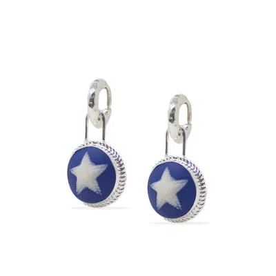 Vintouch Italy Women's Blue / Silver Starfish Cameo Hoop Earrings In Multi