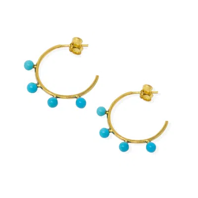 Vintouch Italy Women's Blue Turquoise Beads Hoop Earrings