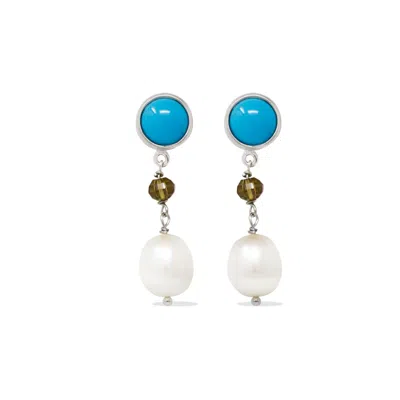 Vintouch Italy Women's Blue Turquoise, Smoky Quartz & Pearl Earrings