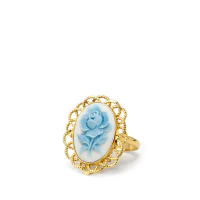 Vintouch Italy Women's Blue / White / Gold Blue Rose Cameo Ring In Multi