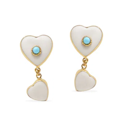 Vintouch Italy Women's Blue / White / Gold Happy Hearts Earrings With Turquoise In Multi