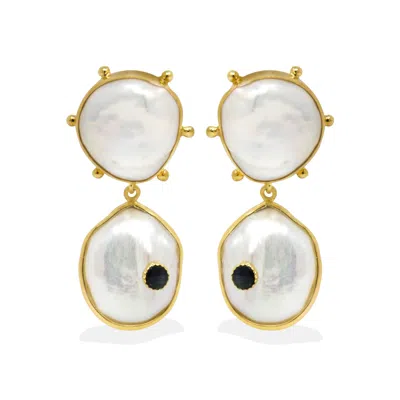 Vintouch Italy Women's Blue / White / Gold Rebel Rebel Pearl Earrings With Sapphires In Multi