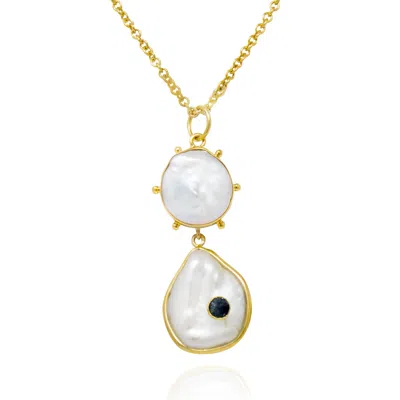Vintouch Italy Women's Blue / White / Gold Rebel Rebel Pearl Statement Necklace With Sapphire In Multi