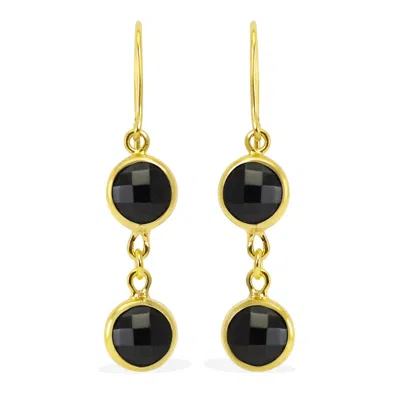 Vintouch Italy Women's Brio Black Onyx Gold Earrings