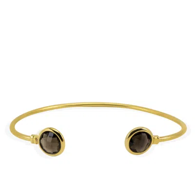 Vintouch Italy Women's Brown / Gold Brio Smoky Quartz Gold Cuff Bracelet