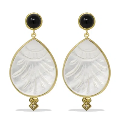 Vintouch Italy Women's Feuilles Onyx & Mother Of Pearl Gold-plated Earrings