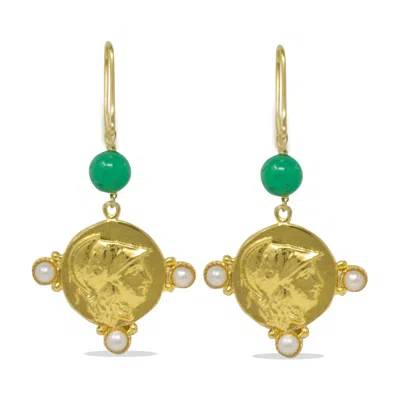 Vintouch Italy Women's Gold Athena Pearl & Chrysoprase Earrings