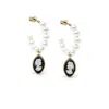 Vintouch Italy Women's Gold / Black April Gold-plated Pearl And Black Cameo Hoop Earrings In Multi