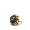 Vintouch Italy Women's Gold / Black Black Initial F Cameo Ring With Pearls In Multi