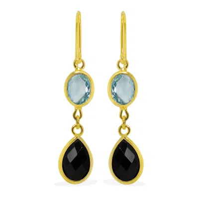 Vintouch Italy Women's Gold / Black / Blue Amalfi Sky Blue Topaz And Onyx Earrings In Multi