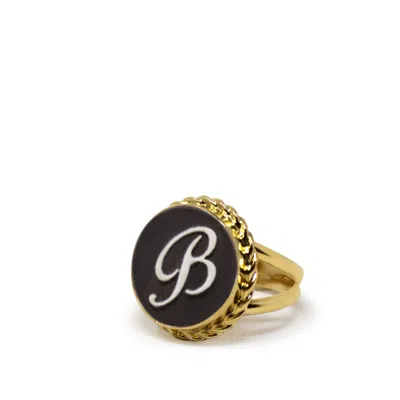 Vintouch Italy Women's Gold / Black Gold Vermeil Black Cameo Ring Initial B In Multi