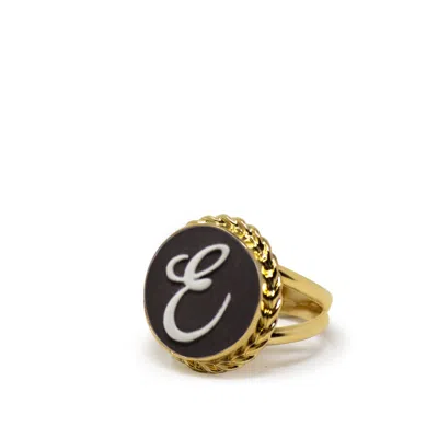 Vintouch Italy Women's Gold / Black Gold Vermeil Black Cameo Ring Initial E In Multi