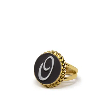 Vintouch Italy Women's Gold / Black Gold Vermeil Black Cameo Ring Initial O In Multi