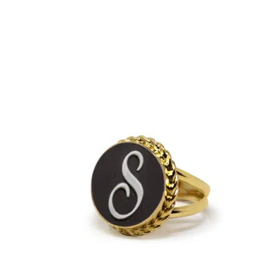 Vintouch Italy Women's Gold / Black Gold Vermeil Black Cameo Ring Initial S In Multi