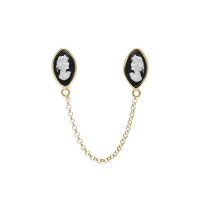 Vintouch Italy Women's Gold / Black Little Lovelies Gold-plated Black Cameo Single Earring In Multi