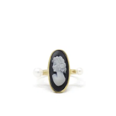 Vintouch Italy Women's Gold / Black Medea Gold-plated Black Cameo And Pearl Ring In Multi