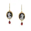 Vintouch Italy Women's Gold / Black / Red Playing Angels Cameo And Garnet Earrings In Multi
